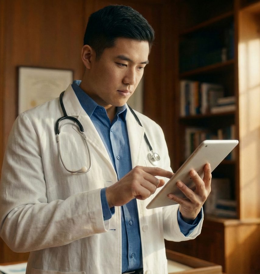 Licensed physician reviewing results