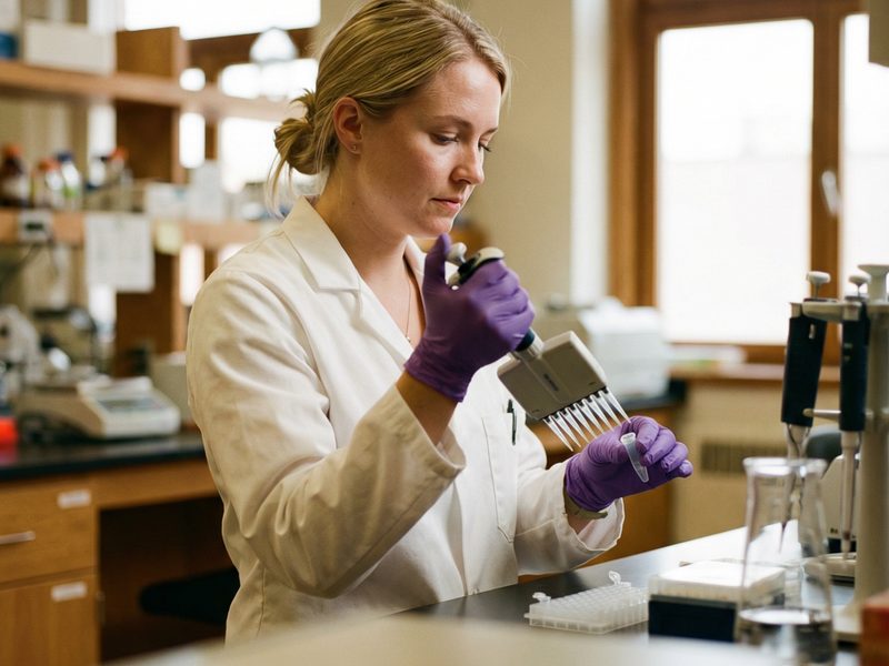 Lab technician with a sample